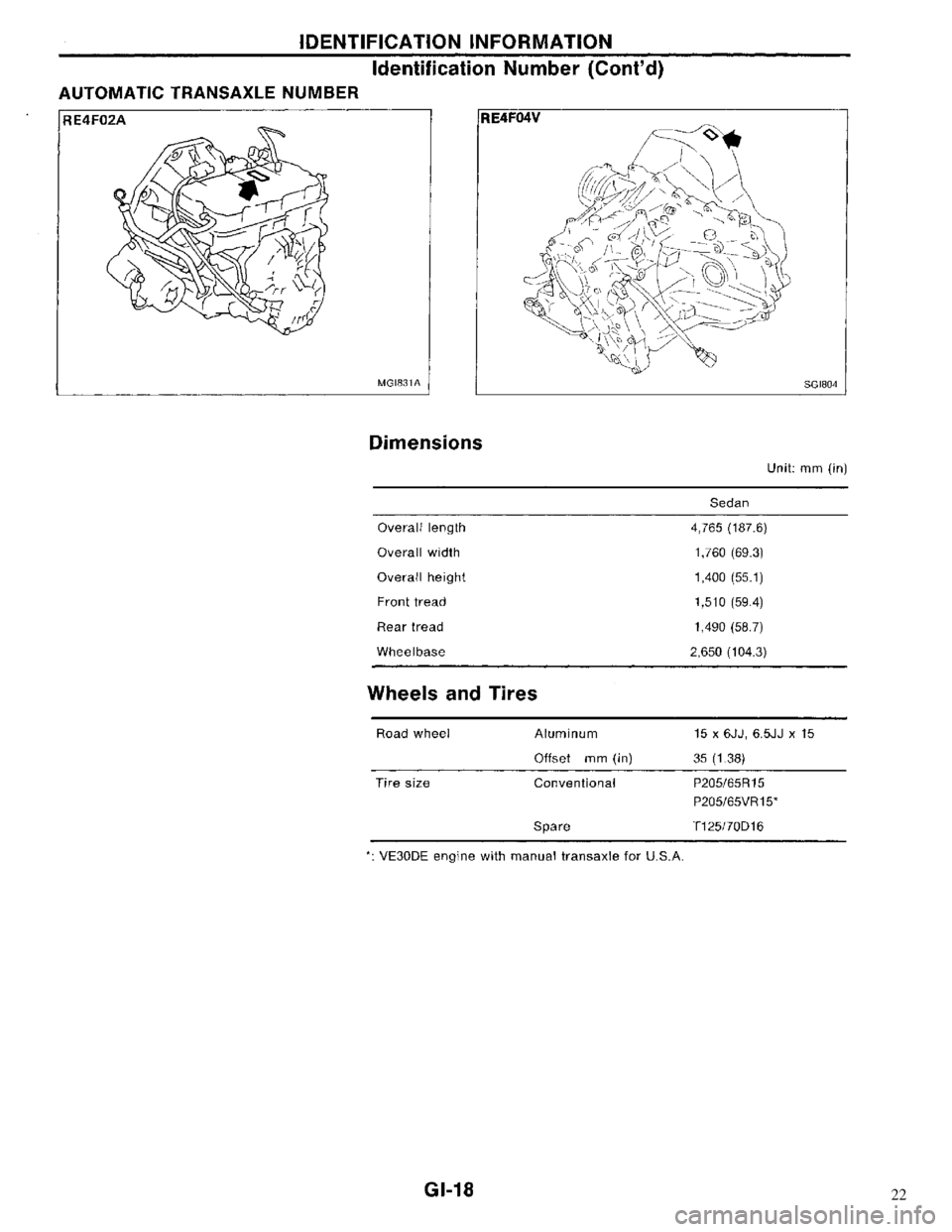 NISSAN MAXIMA 1994 A32 / 4.G General Information User Guide 22 