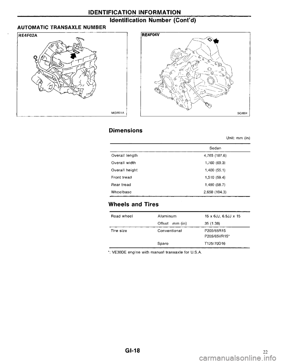 NISSAN MAXIMA 1994 A32 / 4.G General Information User Guide 22 NISSAN MAXIMA 1994 A32 / 4.G General Information User Guide 22
