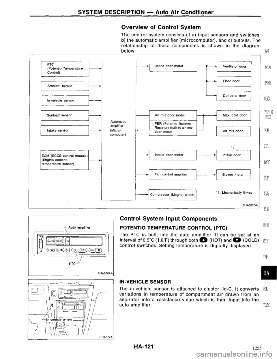 NISSAN MAXIMA 1994 A32 / 4.G Heather And Air Conditioner Workshop Manual 1255 