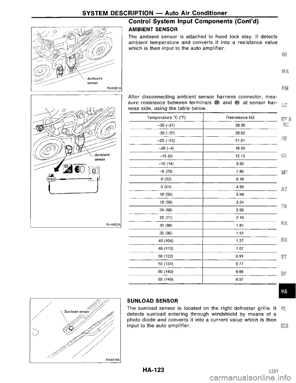 NISSAN MAXIMA 1994 A32 / 4.G Heather And Air Conditioner Workshop Manual 1257 