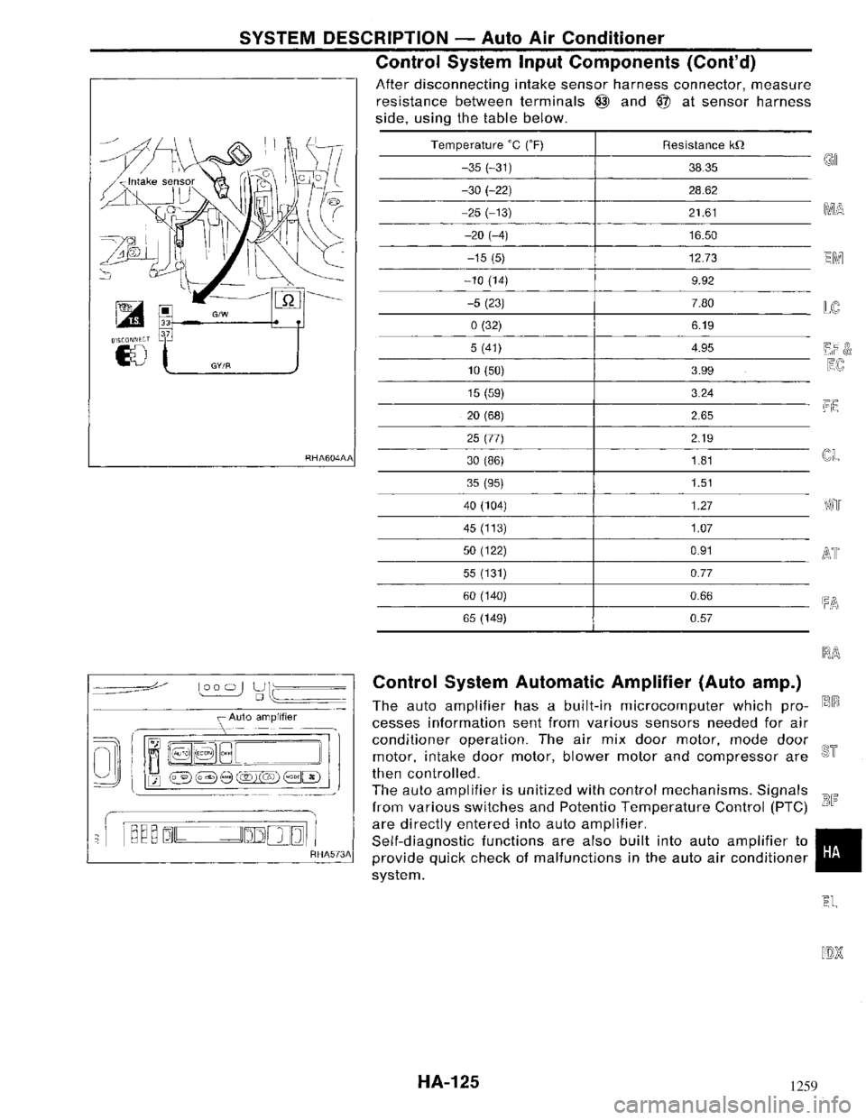 NISSAN MAXIMA 1994 A32 / 4.G Heather And Air Conditioner Workshop Manual 1259 