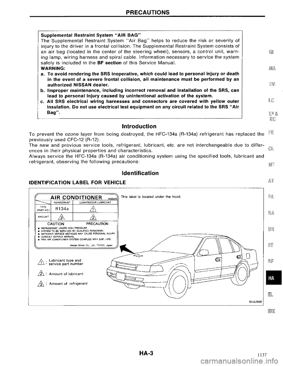 NISSAN MAXIMA 1994 A32 / 4.G Heather And Air Conditioner Workshop Manual 1137 