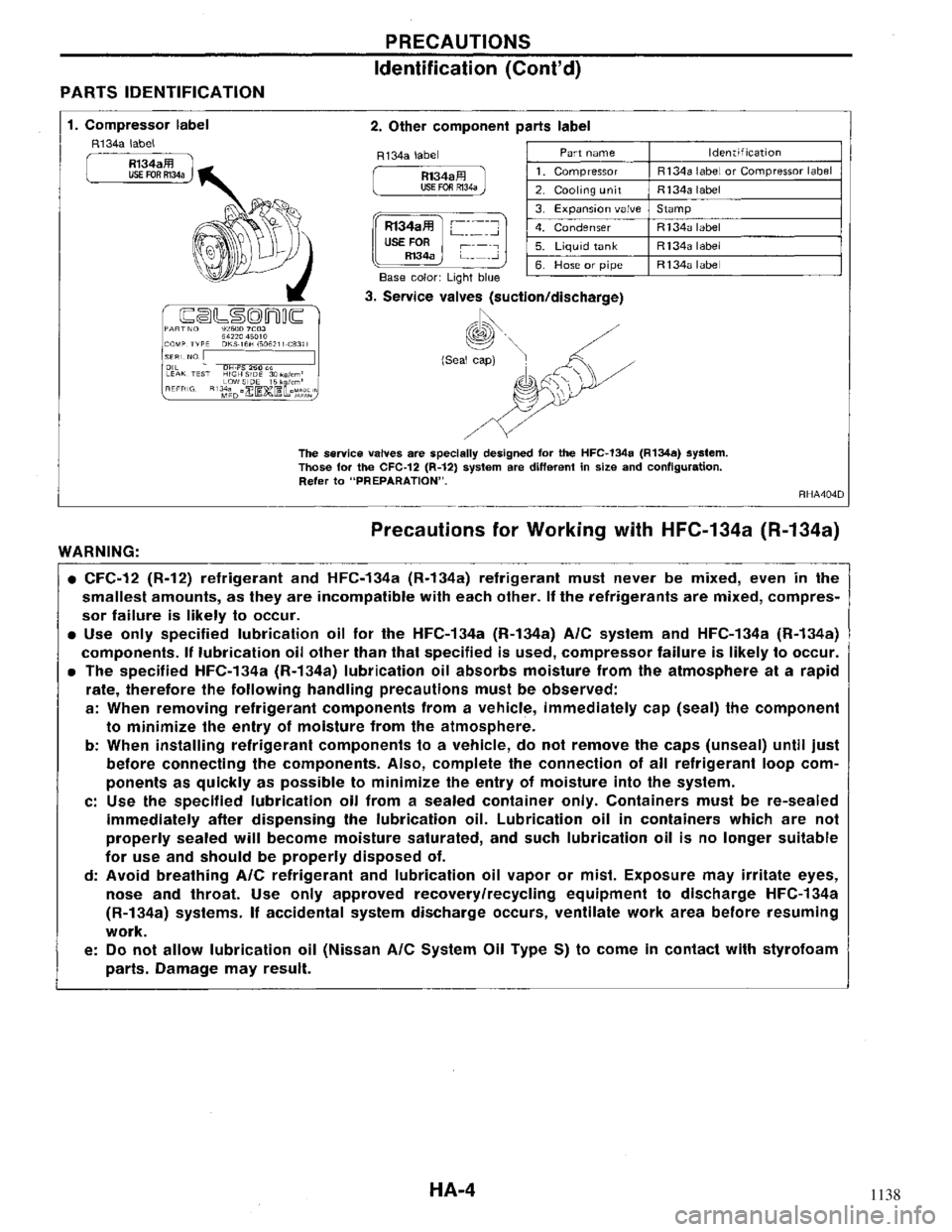 NISSAN MAXIMA 1994 A32 / 4.G Heather And Air Conditioner Workshop Manual 1138 
