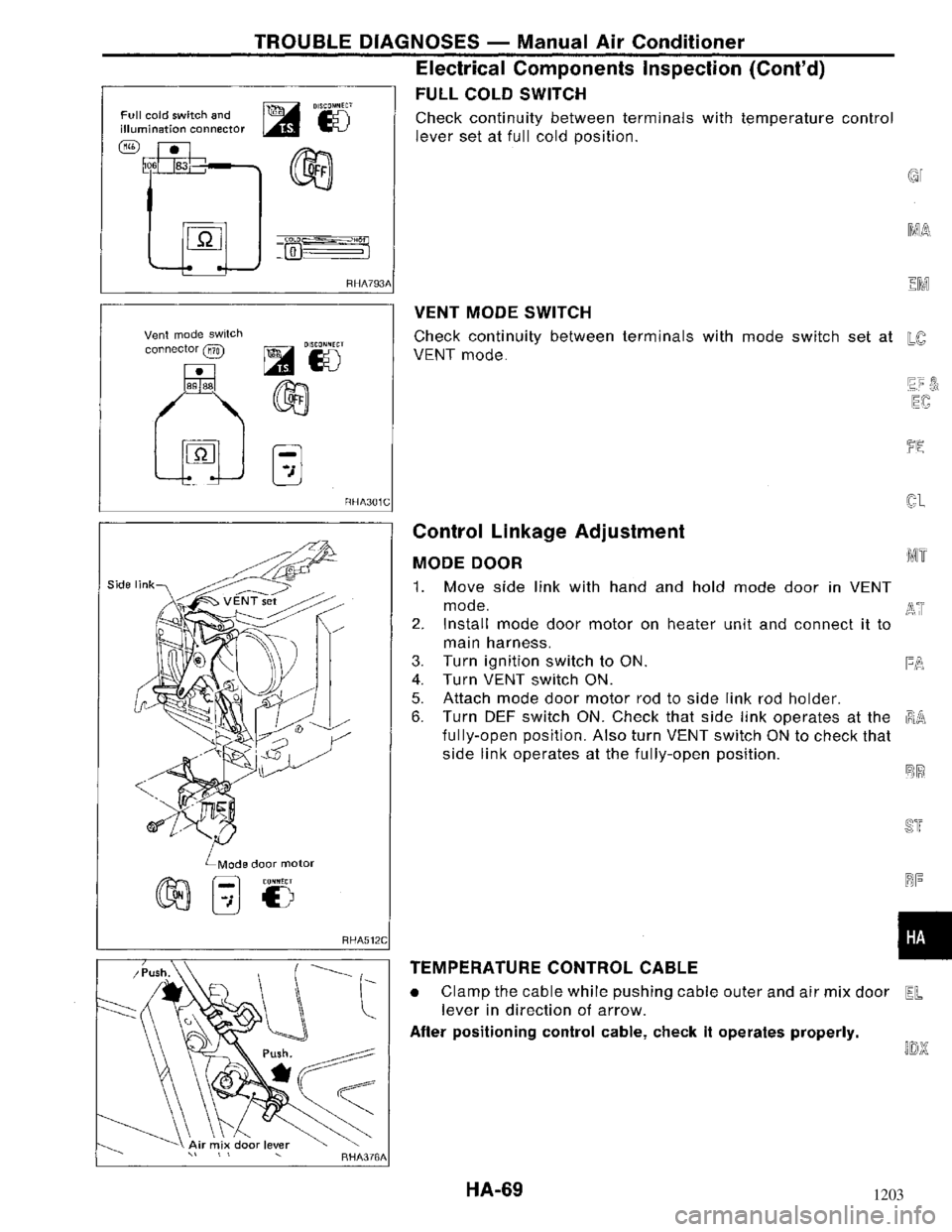 NISSAN MAXIMA 1994 A32 / 4.G Heather And Air Conditioner Repair Manual 1203 