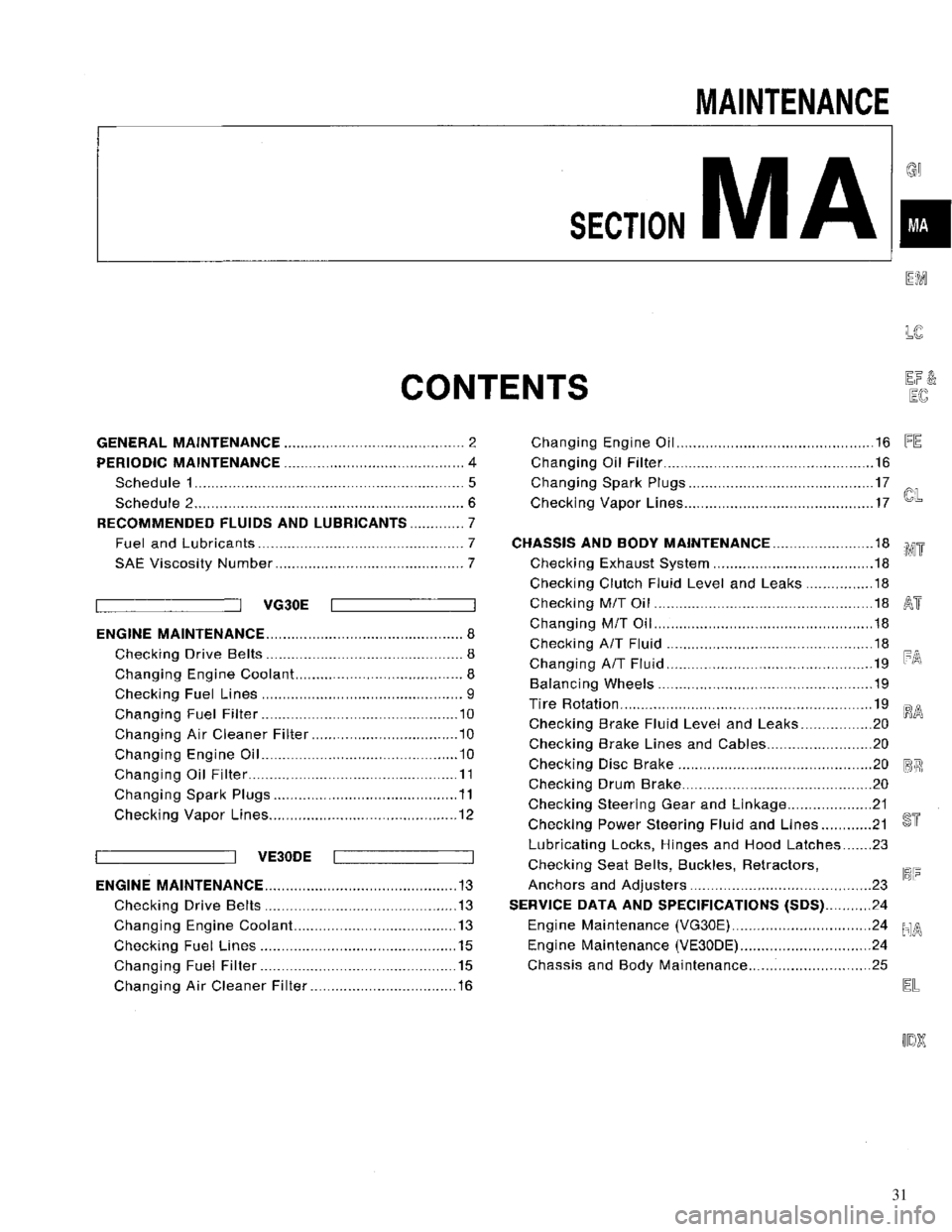 NISSAN MAXIMA 1994 A32 / 4.G Maintenance Workshop Manual 31 