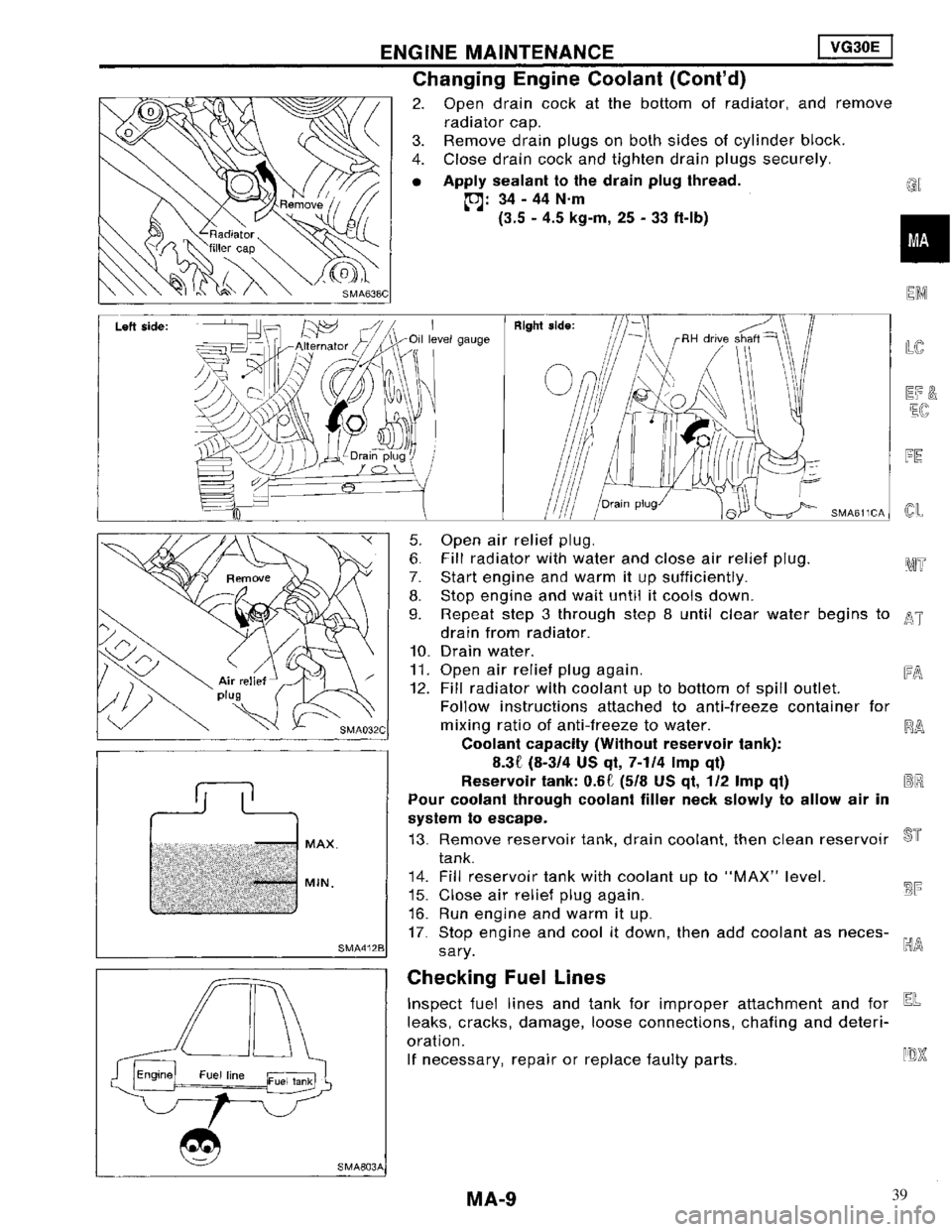 NISSAN MAXIMA 1994 A32 / 4.G Maintenance Workshop Manual 39 