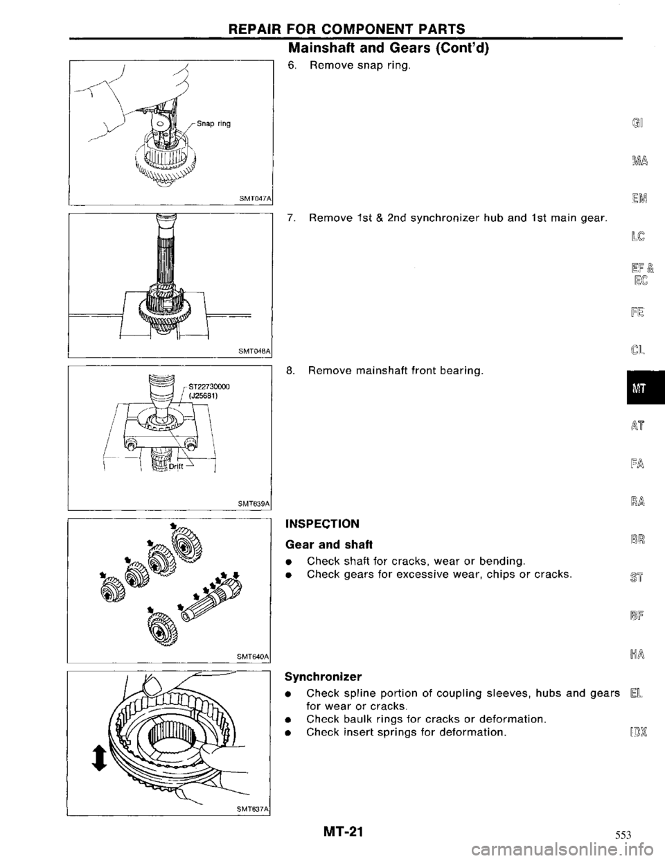 NISSAN MAXIMA 1994 A32 / 4.G Manual Transaxle Owners Manual 553 