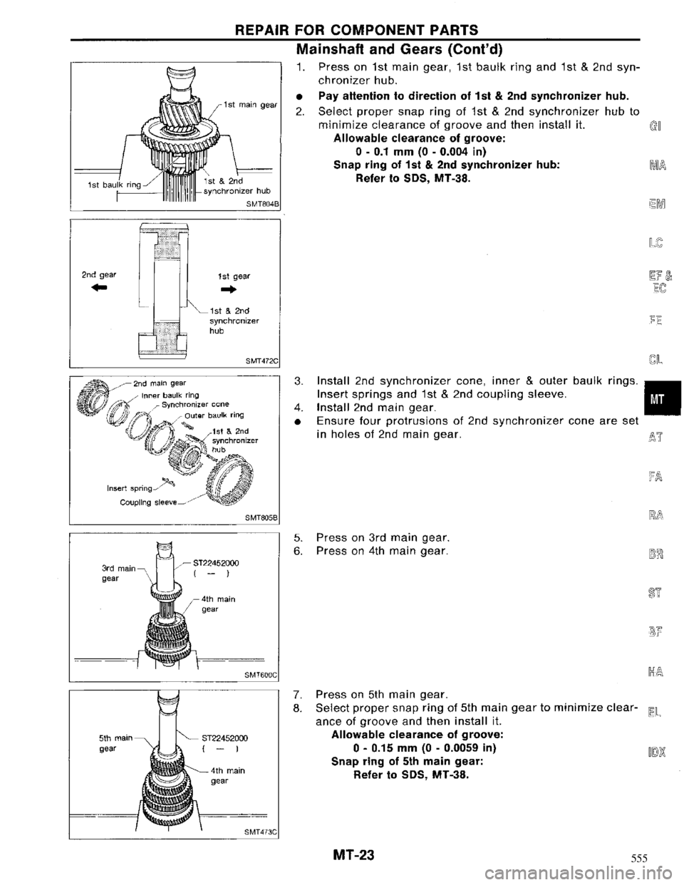 NISSAN MAXIMA 1994 A32 / 4.G Manual Transaxle Owners Manual 555 