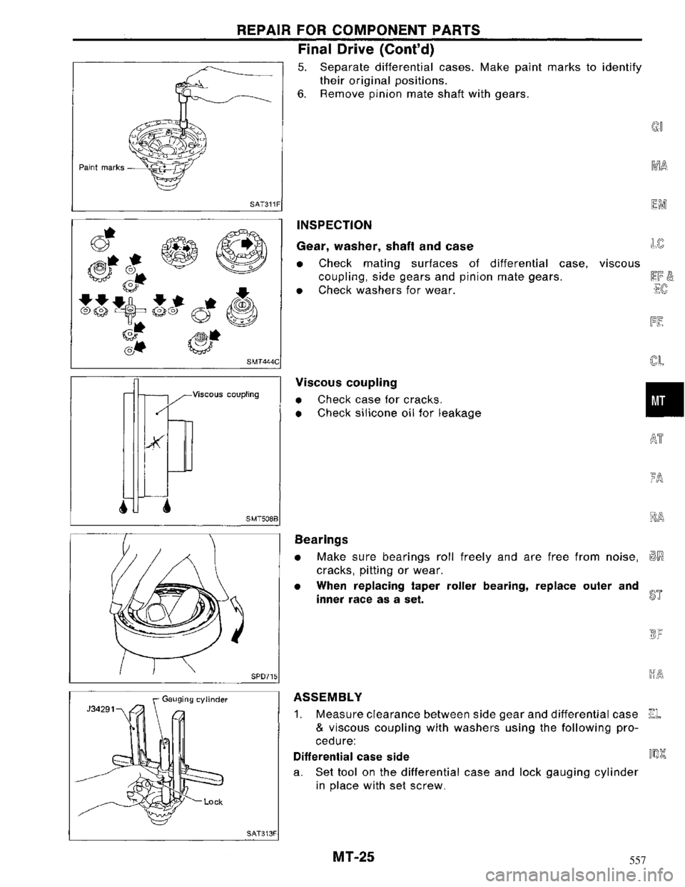 NISSAN MAXIMA 1994 A32 / 4.G Manual Transaxle Owners Manual 557 