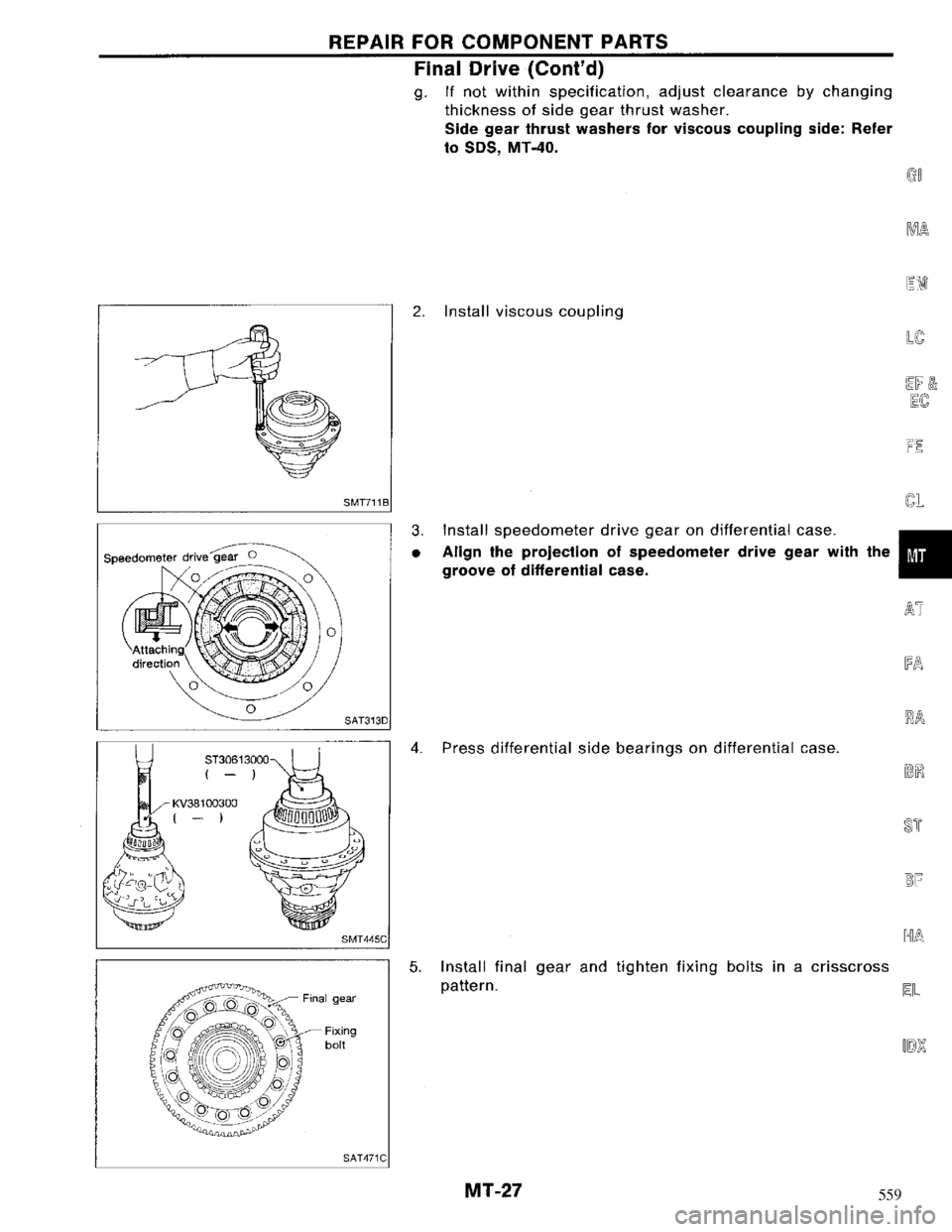 NISSAN MAXIMA 1994 A32 / 4.G Manual Transaxle Owners Manual 559 