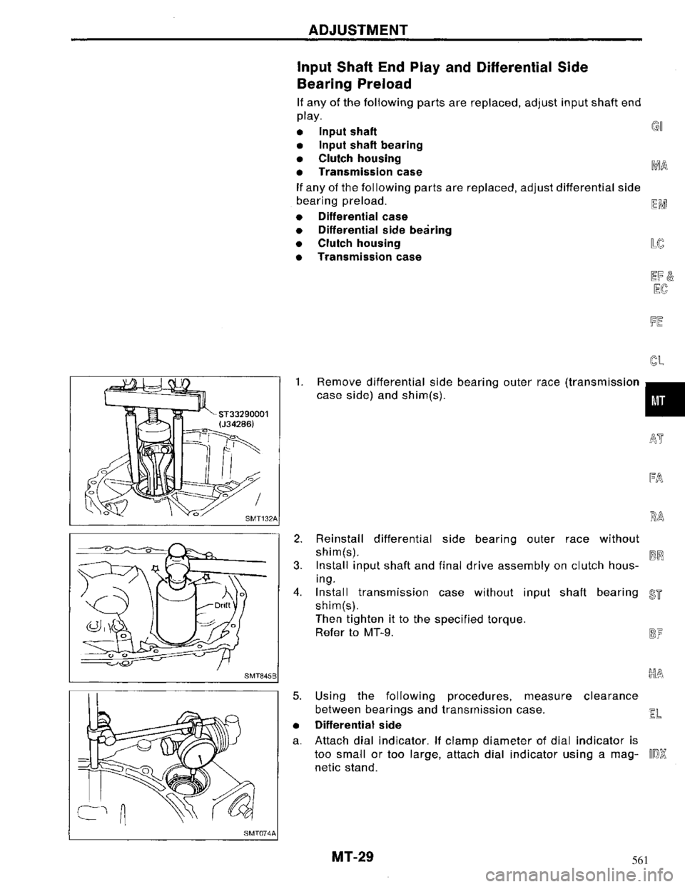 NISSAN MAXIMA 1994 A32 / 4.G Manual Transaxle Owners Manual 561 