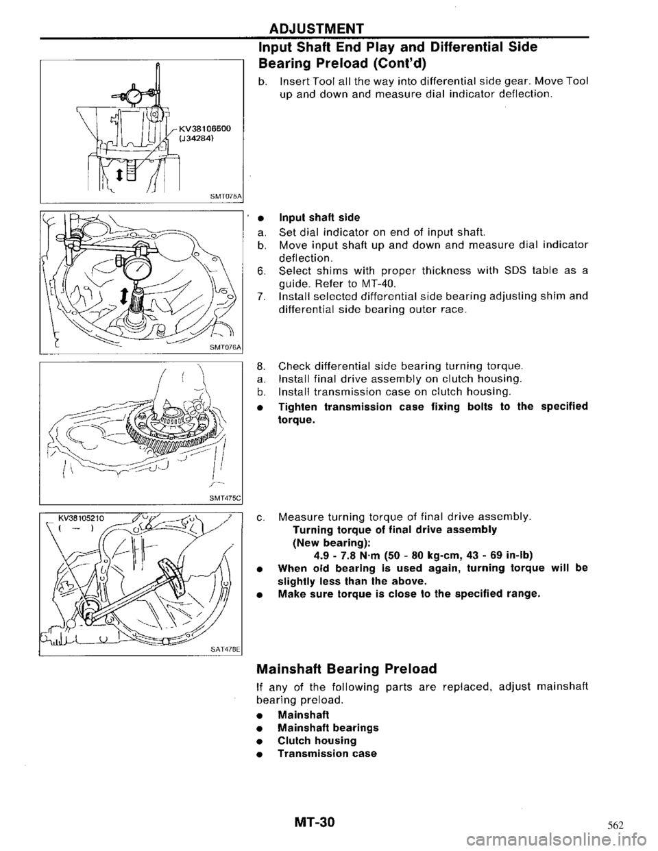 NISSAN MAXIMA 1994 A32 / 4.G Manual Transaxle Owners Manual 562 