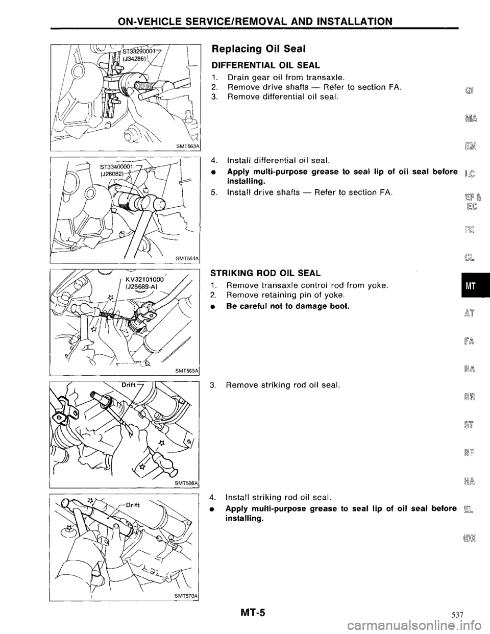 NISSAN MAXIMA 1994 A32 / 4.G Manual Transaxle Workshop Manual 537 