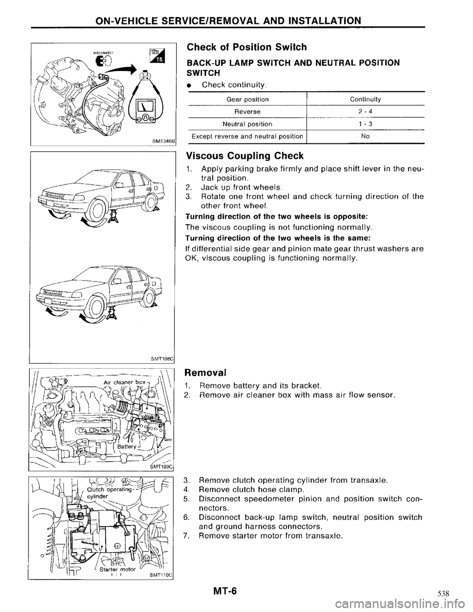 NISSAN MAXIMA 1994 A32 / 4.G Manual Transaxle Workshop Manual 538 