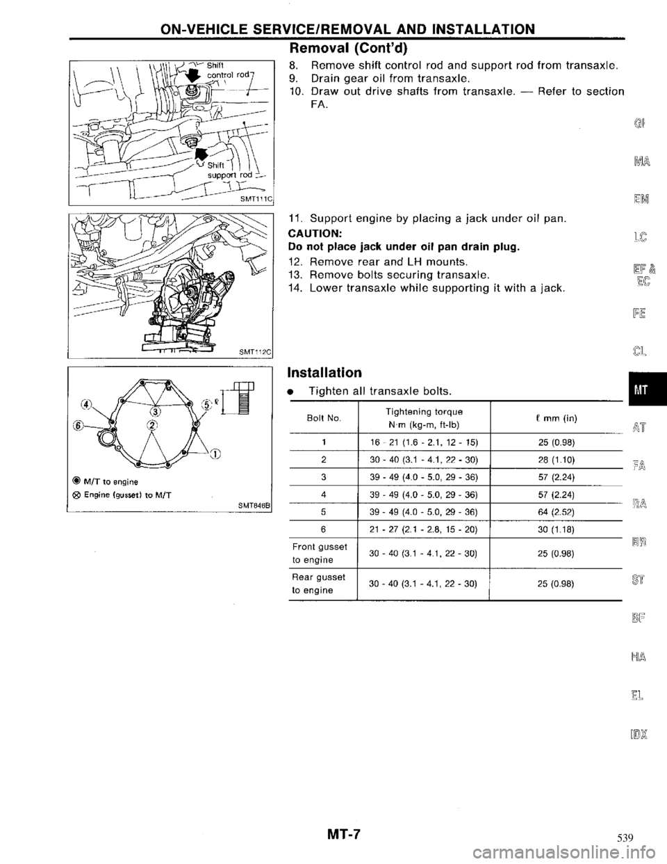 NISSAN MAXIMA 1994 A32 / 4.G Manual Transaxle Workshop Manual 539 
