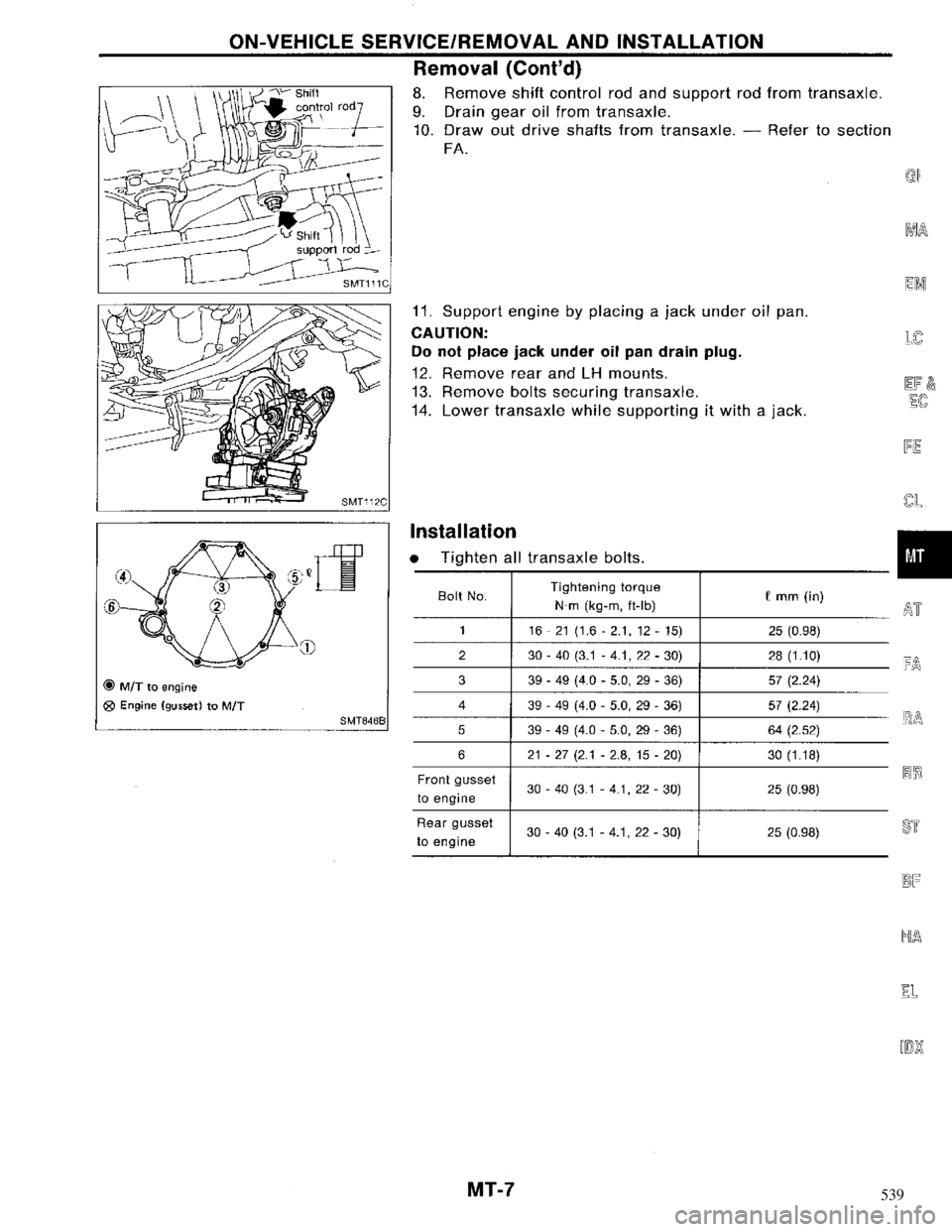 NISSAN MAXIMA 1994 A32 / 4.G Manual Transaxle Workshop Manual 539 NISSAN MAXIMA 1994 A32 / 4.G Manual Transaxle Workshop Manual 539