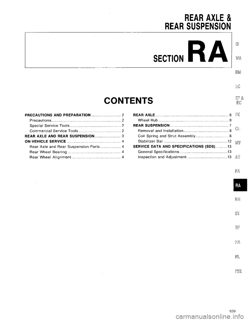 NISSAN MAXIMA 1994 A32 / 4.G Rear Axle Workshop Manual 939 