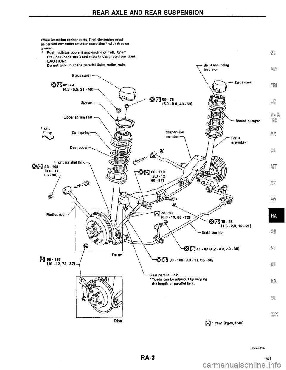 NISSAN MAXIMA 1994 A32 / 4.G Rear Axle Workshop Manual 941 