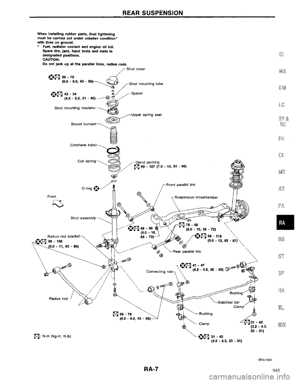 NISSAN MAXIMA 1994 A32 / 4.G Rear Axle Workshop Manual 945 