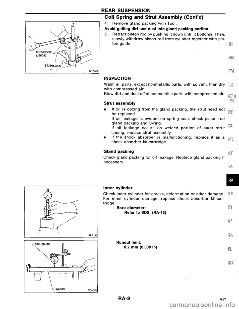 NISSAN MAXIMA 1994 A32 / 4.G Rear Axle Workshop Manual 947 