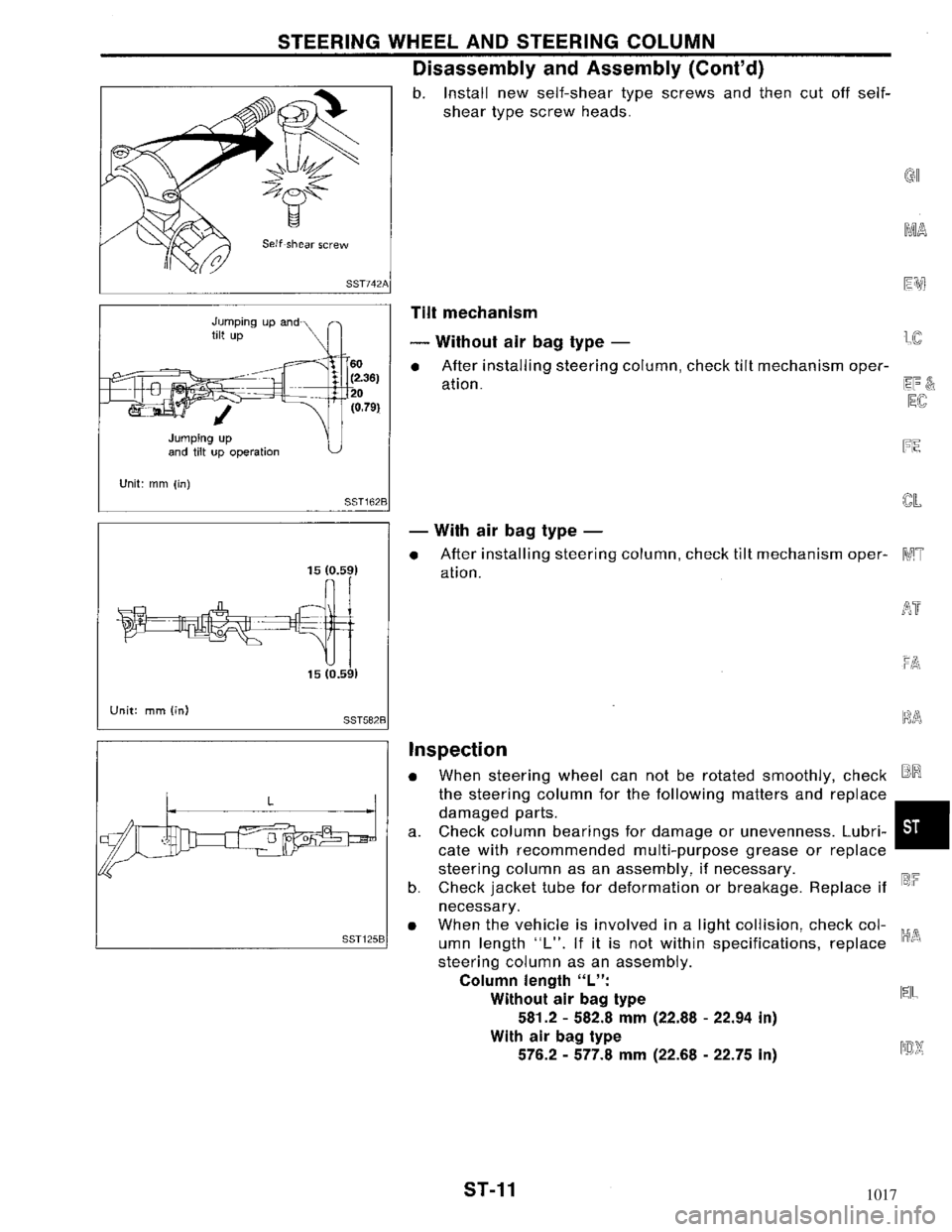 NISSAN MAXIMA 1994 A32 / 4.G Steering System User Guide 1017 