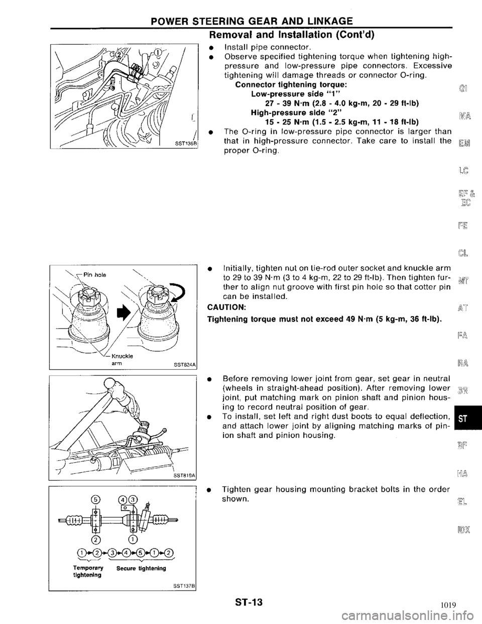 NISSAN MAXIMA 1994 A32 / 4.G Steering System User Guide 1019 