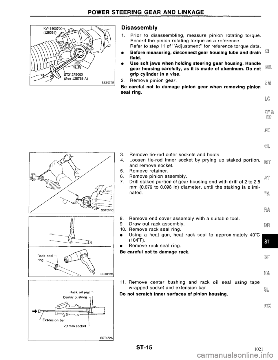 NISSAN MAXIMA 1994 A32 / 4.G Steering System User Guide 1021 