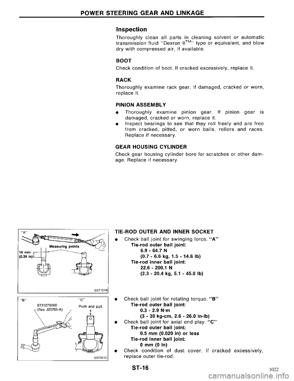 NISSAN MAXIMA 1994 A32 / 4.G Steering System User Guide 1022 