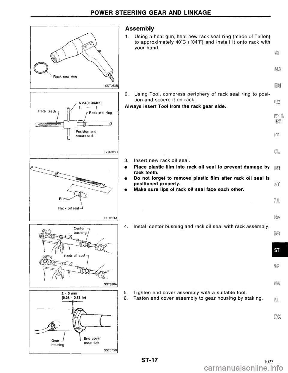 NISSAN MAXIMA 1994 A32 / 4.G Steering System User Guide 1023 
