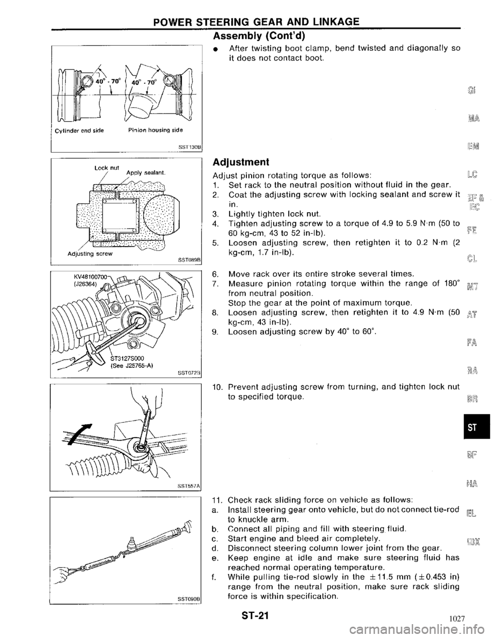 NISSAN MAXIMA 1994 A32 / 4.G Steering System Owners Manual 1027 