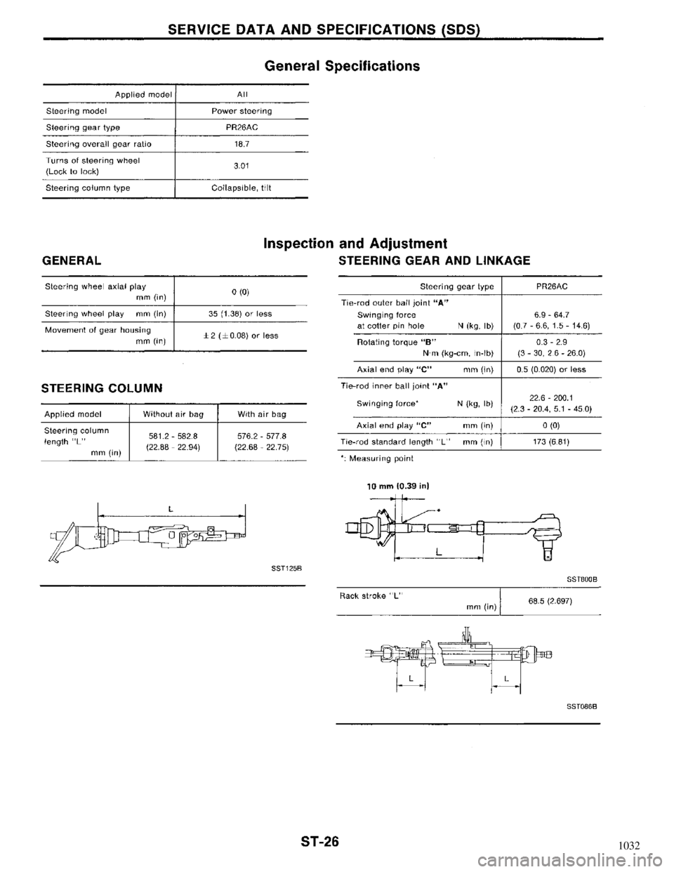NISSAN MAXIMA 1994 A32 / 4.G Steering System Owners Manual 1032 