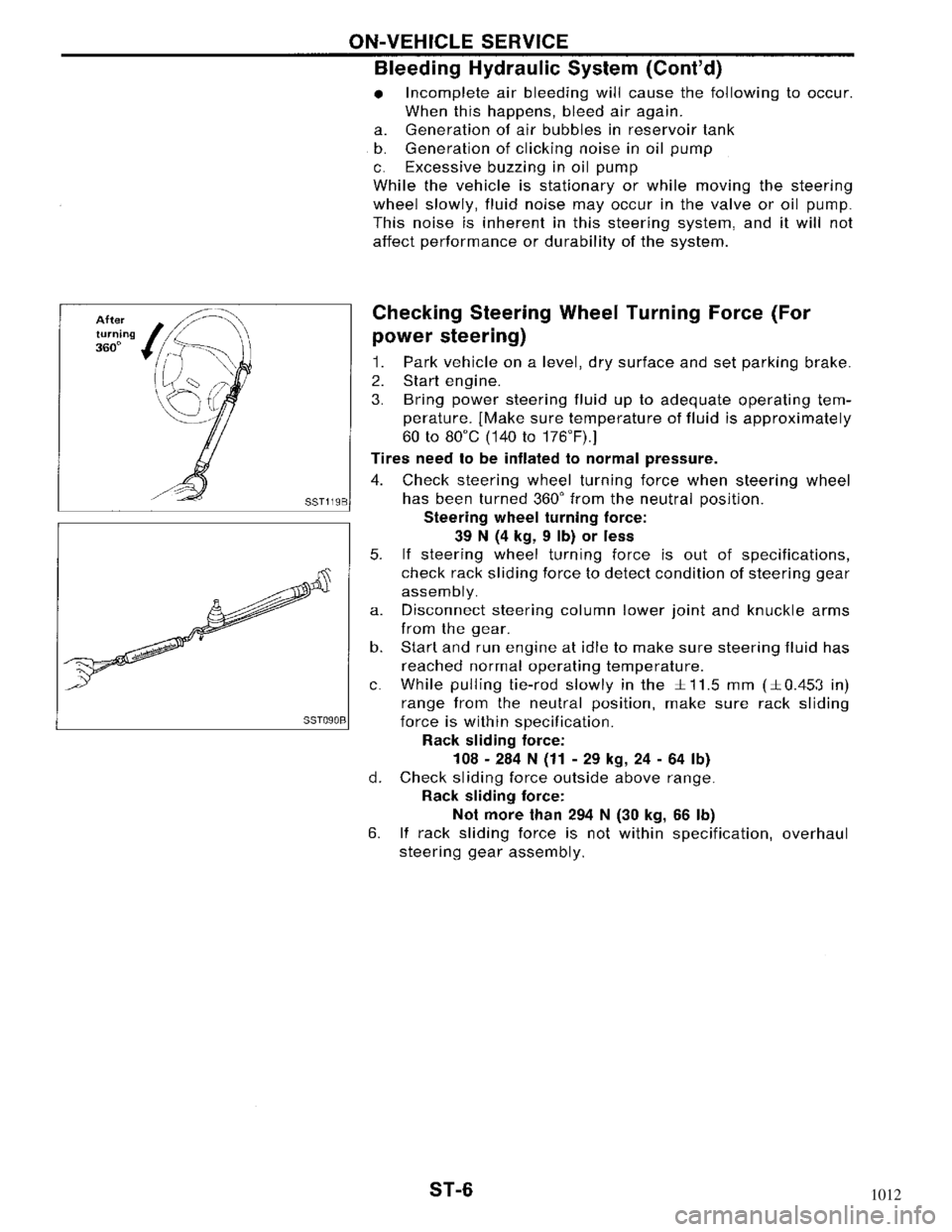 NISSAN MAXIMA 1994 A32 / 4.G Steering System Workshop Manual 1012 