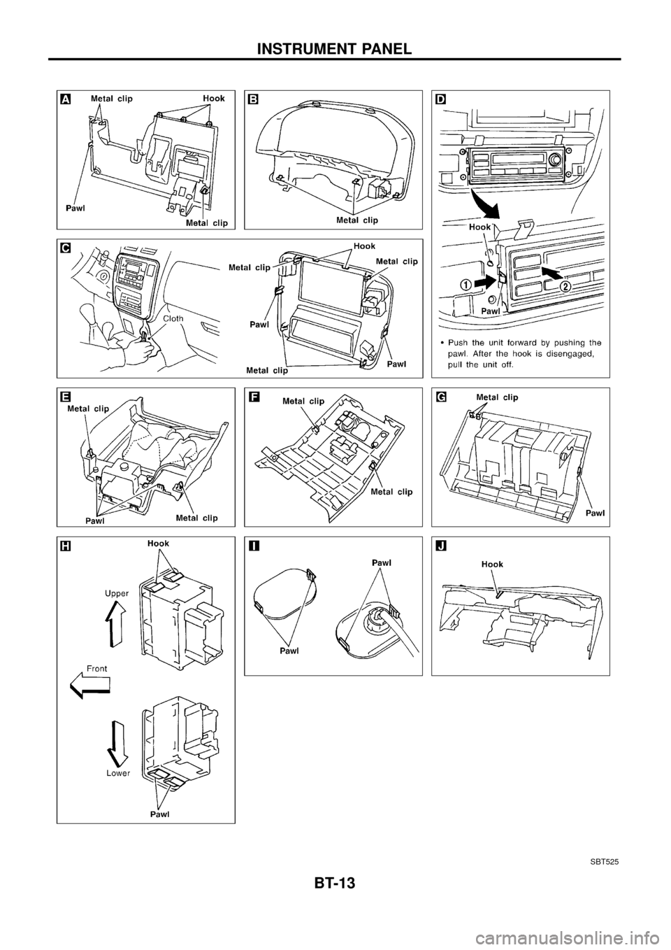 NISSAN PATROL 1998 Y61 / 5.G Body Workshop Manual SBT525
INSTRUMENT PANEL
BT-13 