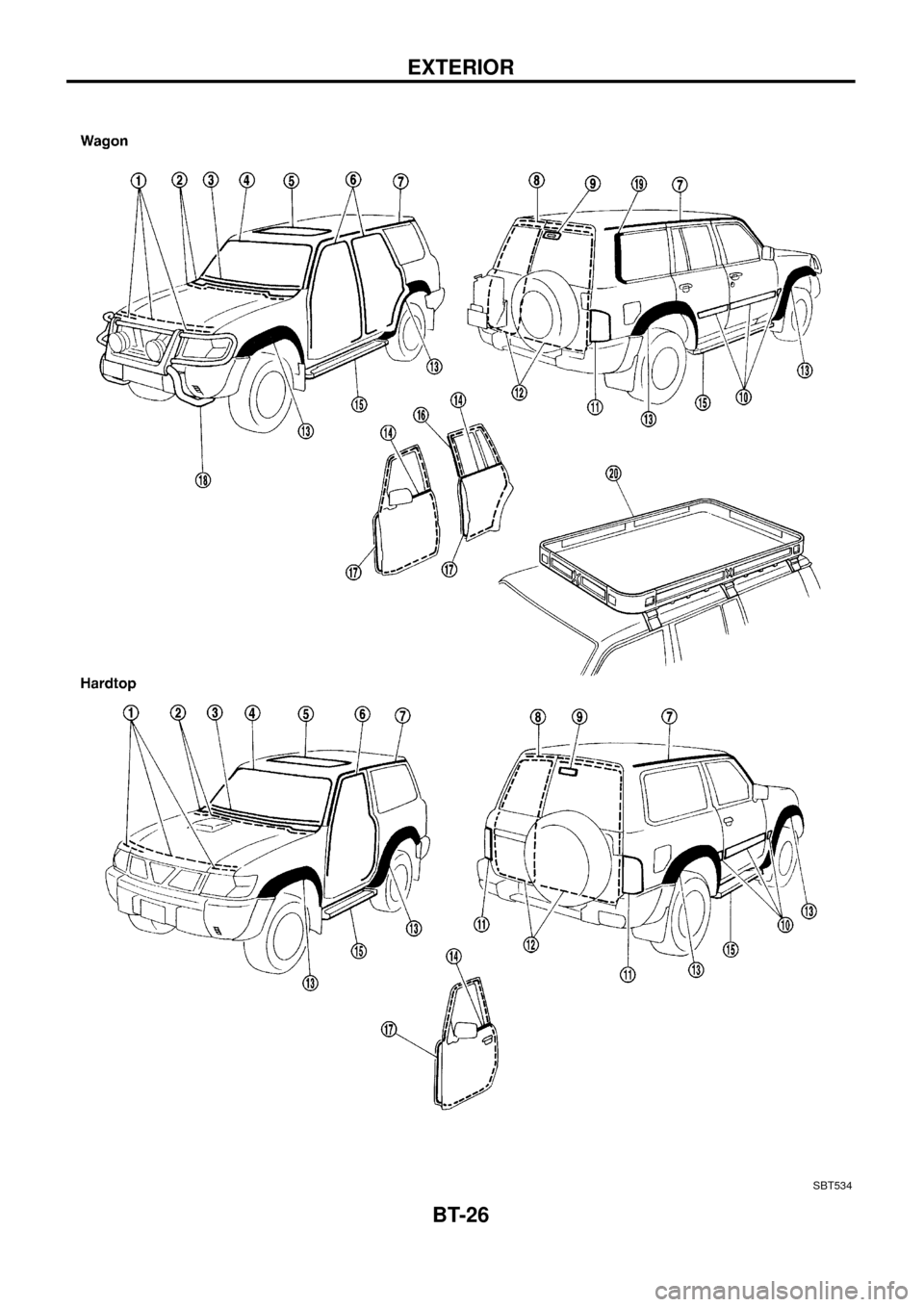 NISSAN PATROL 1998 Y61 / 5.G Body Owners Manual SBT534
EXTERIOR
BT-26 