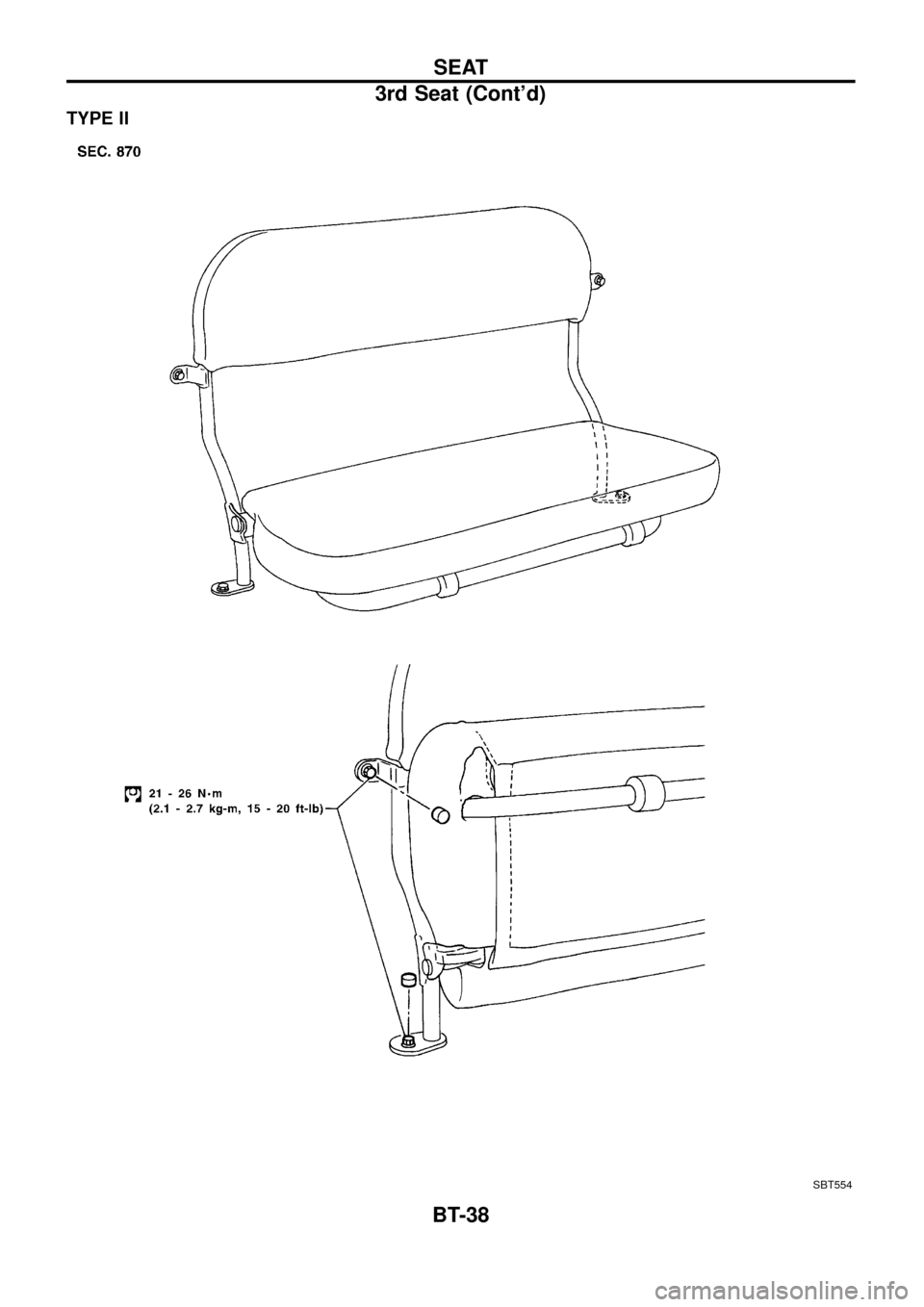 NISSAN PATROL 1998 Y61 / 5.G Body Owners Guide TYPE II
SBT554
SEAT
3rd Seat (Contd)
BT-38 