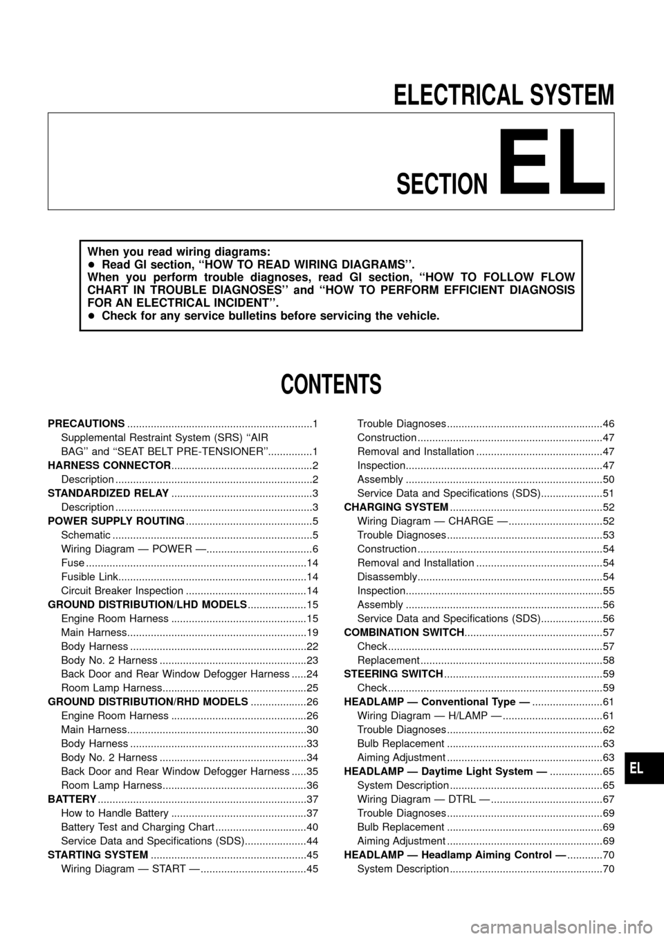 NISSAN PATROL 1998 Y61 / 5.G Electrical System Workshop Manual 