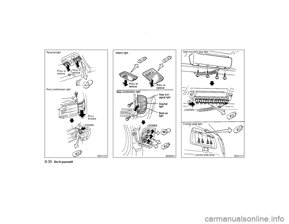 NISSAN PATHFINDER 2001 R50 / 2.G Owners Manual SDI1137
SDI0911
SDI1117
8-30
Do-it-yourself
Z
00.1.10/R50-D/V5
X NISSAN PATHFINDER 2001 R50 / 2.G Owners Manual SDI1137
SDI0911
SDI1117
8-30
Do-it-yourself
Z
00.1.10/R50-D/V5
X