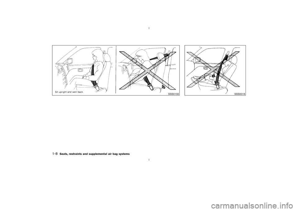 NISSAN 350Z 2003 Z33 User Guide SSS0132
SSS0016
1-8
Seats, restraints and supplemental air bag systems
Z
02.9.13/Z33-D/V5.0
X 