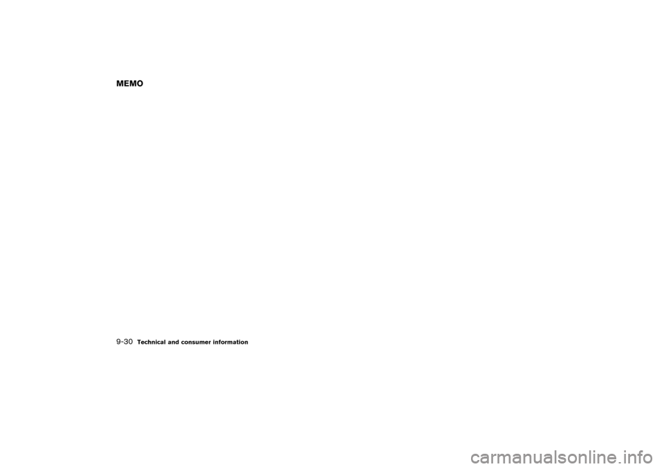 NISSAN PATHFINDER 2004 R50 / 2.G Owners Manual MEMO9-30
Technical and consumer information

04.3.9/R50-D/V5
 
