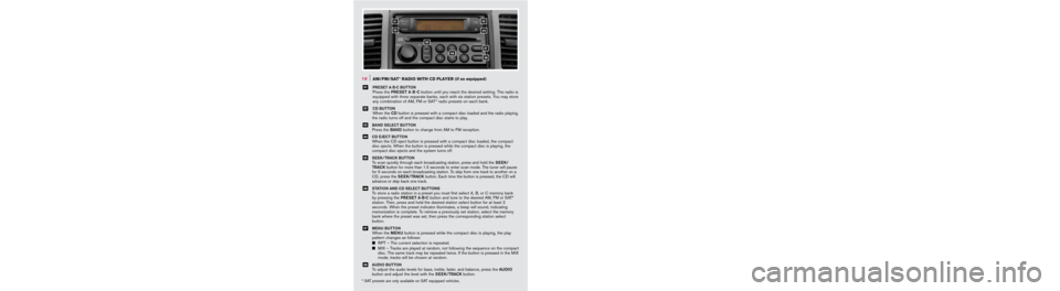 NISSAN FRONTIER 2006 D22 / 1.G Quick Reference Guide 
MANUAL CLIMATE CONTROL11
FAN SPEED CONTROL DIAL Turn the fan speed control dial  to the left (slow) or right (fast) to control fan speed. 
TEMPERATURE CONTROL DIAL Turn the temperature control dial f