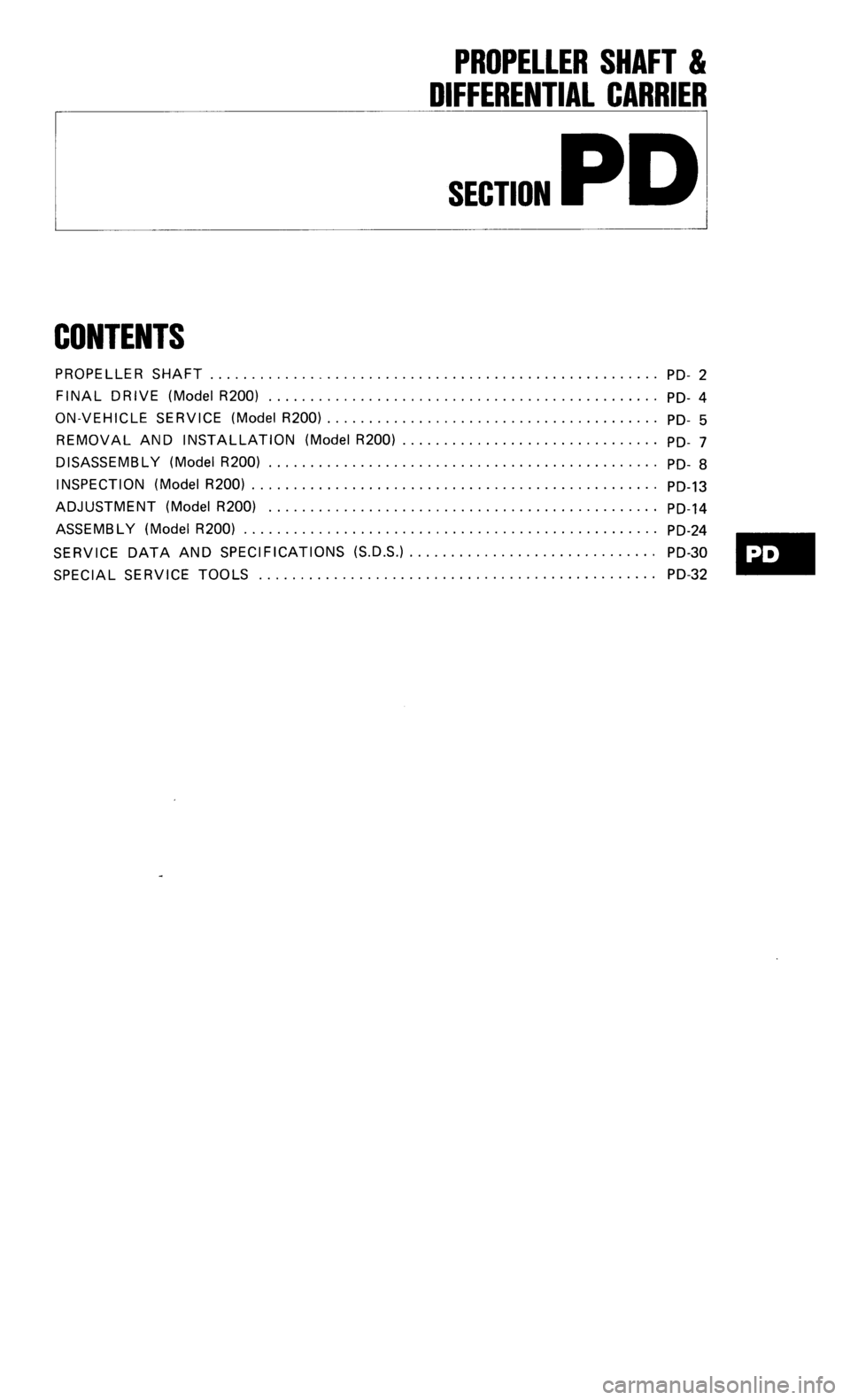 NISSAN 300ZX 1986 Z31 Propeller Shaft And Differential Carrier Workshop Manual NISSAN 300ZX 1986 Z31 Propeller Shaft And Differential Carrier Workshop Manual
