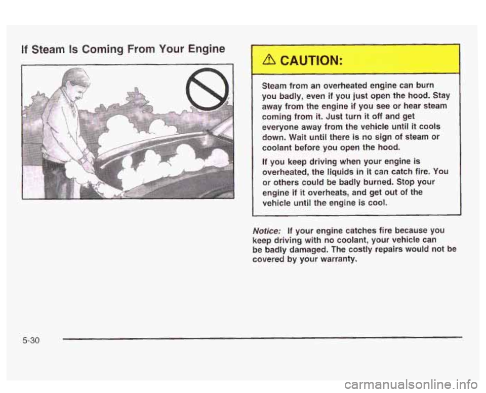 PONTIAC BONNEVILLE 2003 Owners Manual If Steam Is Coming From Your Engine
Steam from an overheated engine can ~ ~ rn
you badly, even if you just open the hood. Stay
away from the engine if
you see or hear steam
coming PONTIAC BONNEVILLE 2003 Owners Manual If Steam Is Coming From Your Engine
Steam from an overheated engine can ~ ~ rn
you badly, even if you just open the hood. Stay
away from the engine if
you see or hear steam
coming