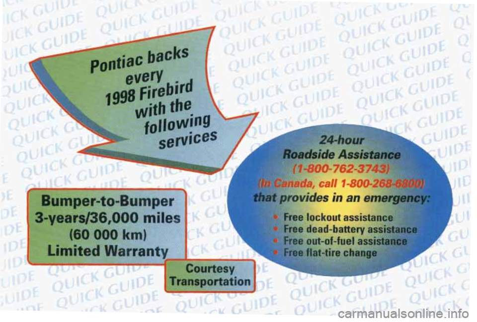PONTIAC FIREBIRD 1998 Owners Manual Bumper-to+
s-years/36,000 mil PONTIAC FIREBIRD 1998 Owners Manual Bumper-to+
s-years/36,000 mil