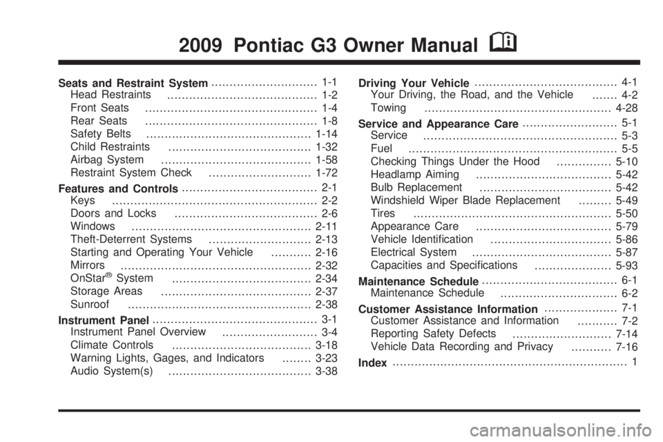PONTIAC G3 2009  Owners Manual 