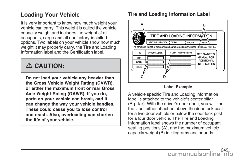 PONTIAC G5 2007  Owners Manual Loading Your Vehicle
It is very important to know how much weight your
vehicle can carry. This weight is called the vehicle
capacity weight and includes the weight of all
occupants, cargo and all nonf
