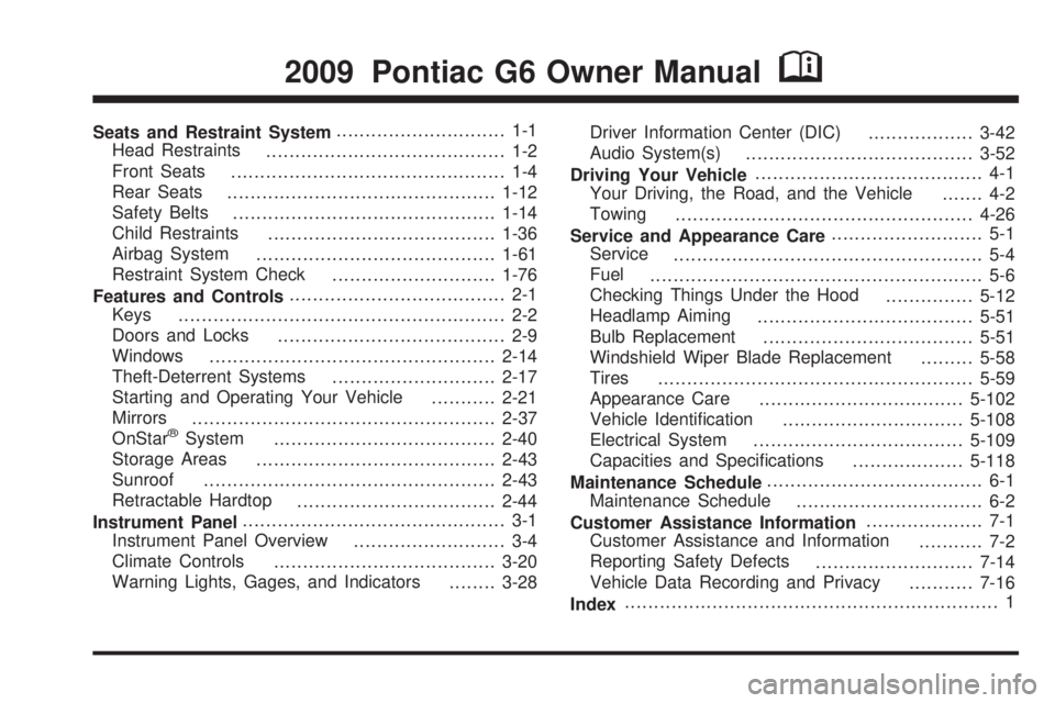 PONTIAC G6 2009  Owners Manual 