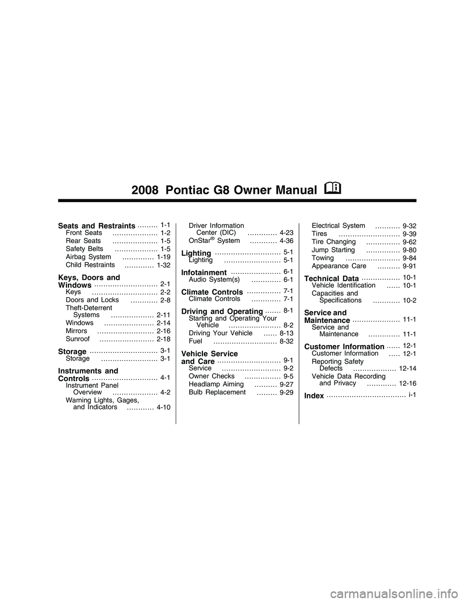 PONTIAC G8 2008  Owners Manual 