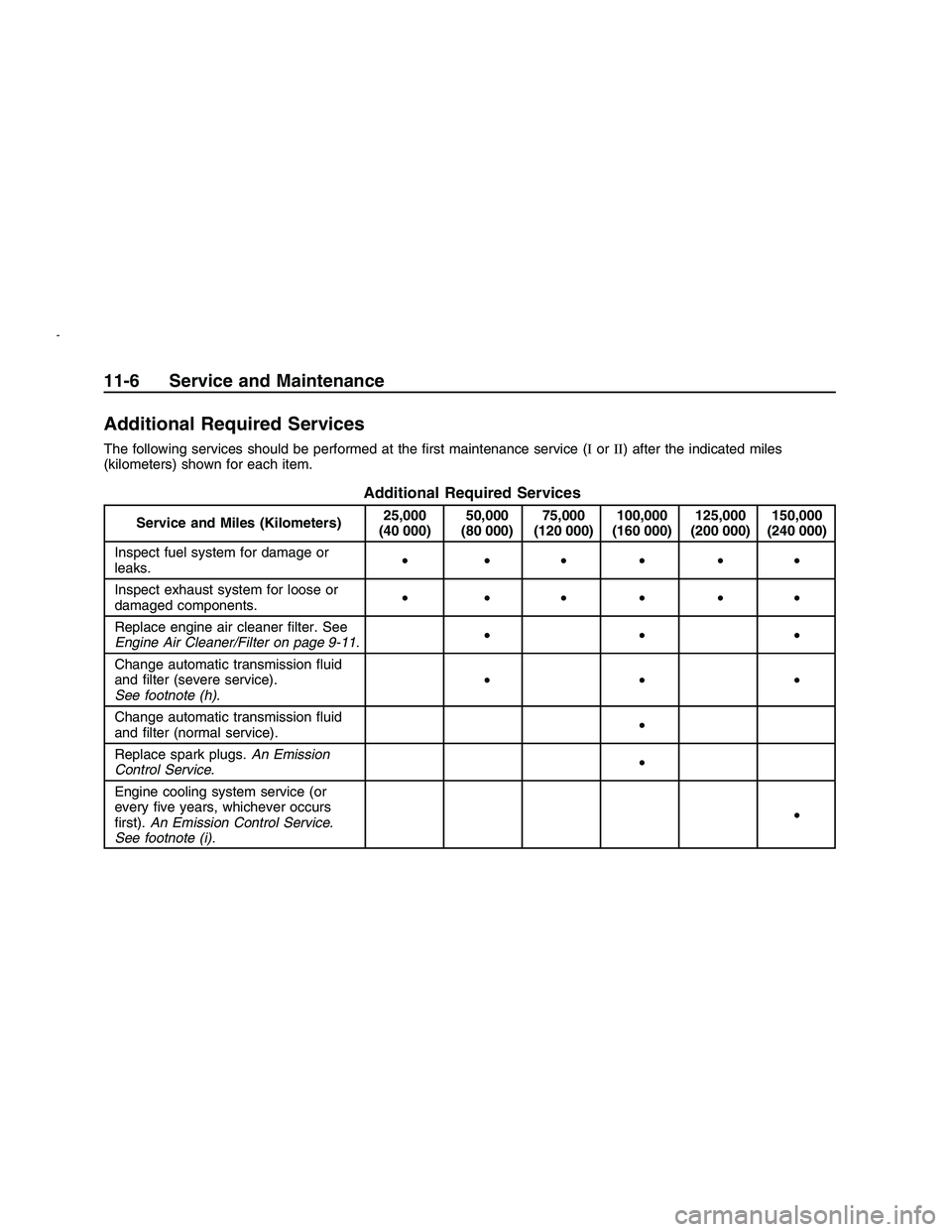 PONTIAC G8 2008  Owners Manual Additional Required Services
The following services should be performed at the �rst maintenance service (Ior II) after the indicated miles
(kilometers) shown for each item.
Additional Required Service