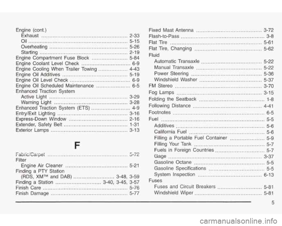 PONTIAC GRAND AM 2003 User Guide Engine (cont.) Exhaust
..................................................... 2-33
Oil
............................................................. 5-15
Overheating
............................. PONTIAC GRAND AM 2003 User Guide Engine (cont.) Exhaust
..................................................... 2-33
Oil
............................................................. 5-15
Overheating
.............................