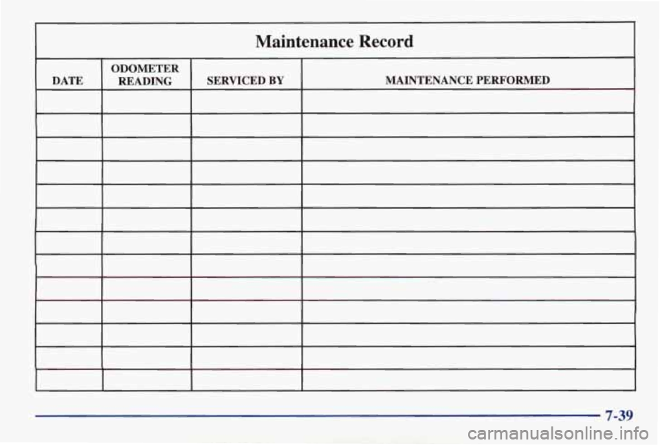 PONTIAC GRAND AM 1998  Owners Manual I 
Maintenance  Record 
7-39  